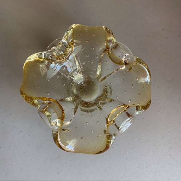 Vintage Murano Glass Yellow/Gold Folded Bowl Controlled Bubbles - Picture 2 of 4